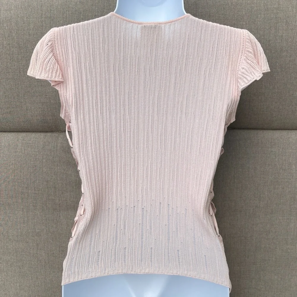 CHANEL Pink Flutter Sleeve Lightweight Knit Top